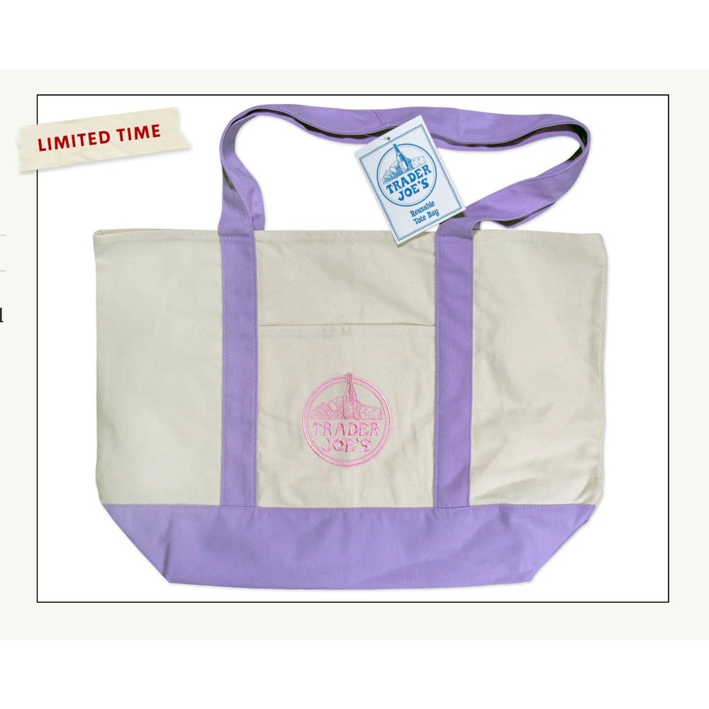 Trader Joe's lavender canvas tote bag LARGE LImited Edition